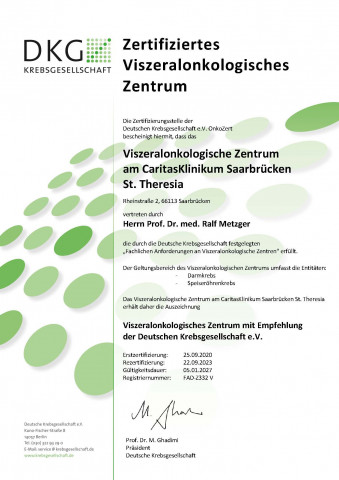 DKG Zertifikat: Viszeralonkologisches Zentrum