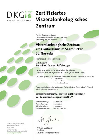 DKG Zertifikat: Viszeralonkologisches Zentrum