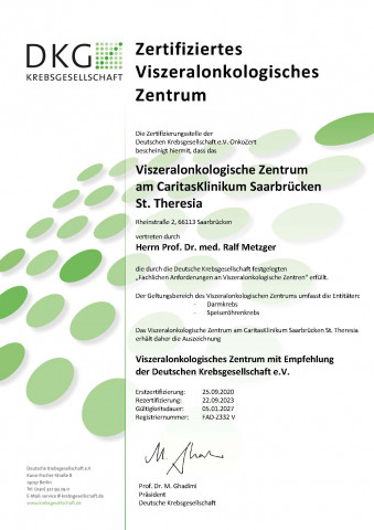 DKG Zertifikat: Viszeralonkologisches Zentrum