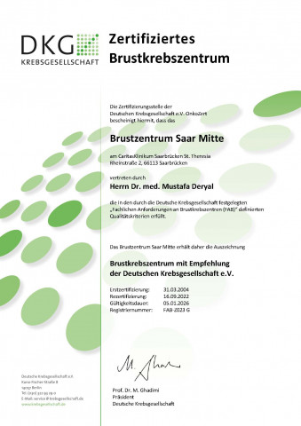 DKG Zertifikat: Brustzentrum Saar Mitte