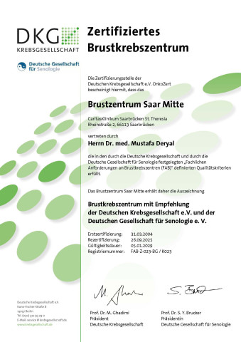 DKG Zertifikat: Brustzentrum Saar Mitte