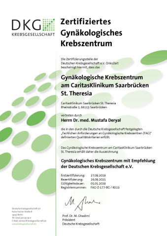 DKG Zertifikat: Gynäkologisches Krebszentrum
