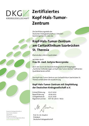 DKG Zertifikat: Kopf-Hals-Tumor-Zentrum