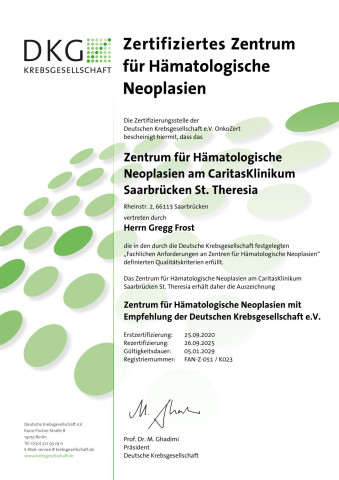DKG Zertifikat: Zentrum für Hämatologische Neoplasien
