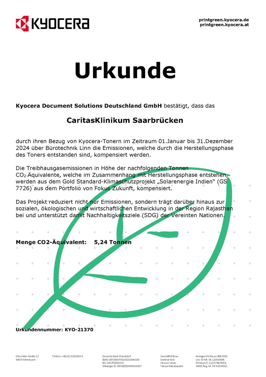 Urkunde von Kyocera